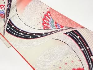 リサイクル 曲線に菱・孔雀羽模様織出し袋帯